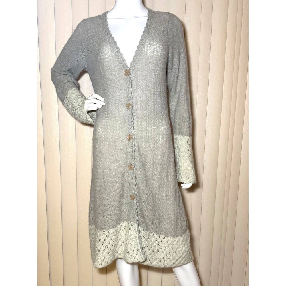 Anthropologie Sleeping on Snow Angora Blend Long Cardigan Duster L Sage Green